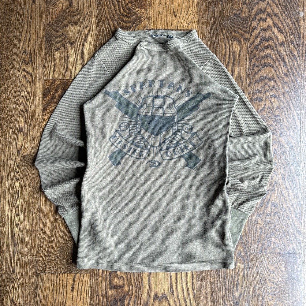 Vintage 2007 Halo 3 Master Chief Thermal Shirt S Changes Xbox Waffle Knit Green